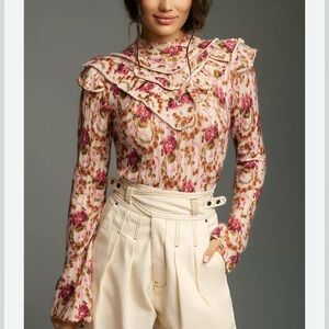 Anthropologie Cashmere Floral Sweater size S